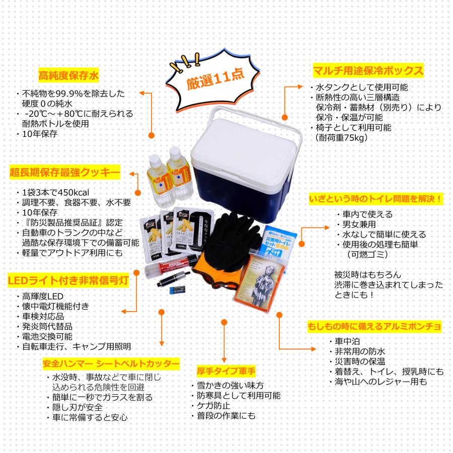 防災士・災害備蓄管理士監修J-BOX 車載用防災セット 厳選災害対策必須グッズ11点  10年使用期限 (送料無料)